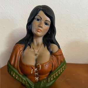 Women Pirate Gypsy Bust Figurine in Orange and Green